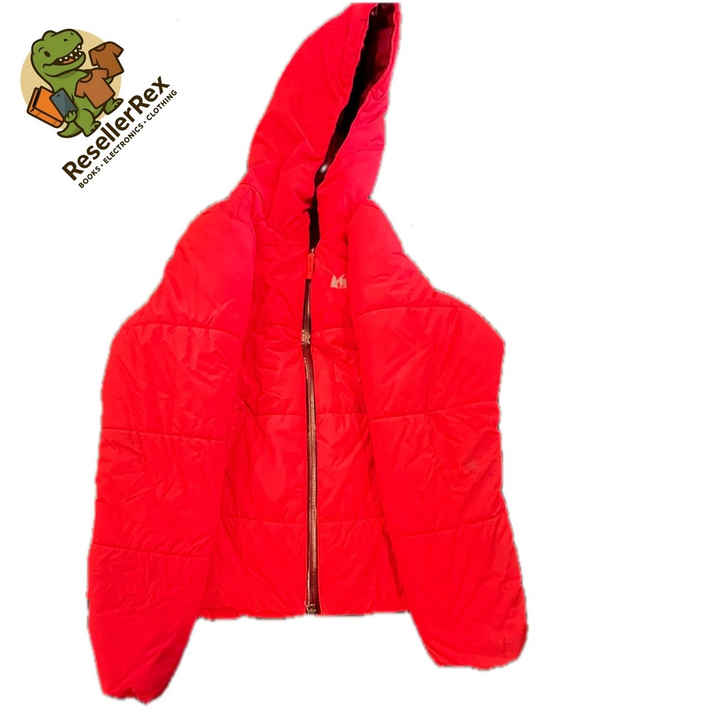 REI Co-op Puffer Jacket Kids Medium 10-12 Red Good Hooded Insulated packable